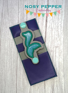 Mermaid applique Wallet tab (2 sizes included) machine embroidery design DIGITAL DOWNLOAD