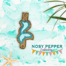 Load image into Gallery viewer, Mermaid applique Wallet tab (2 sizes included) machine embroidery design DIGITAL DOWNLOAD
