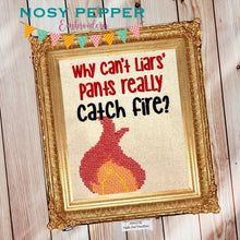 Load image into Gallery viewer, Why can&#39;t liars&#39; pants really catch on fire (4 sizes included) machine embroidery design DIGITAL DOWNLOAD