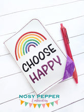 Load image into Gallery viewer, Choose happy sketchy rainbow notebook cover (2 sizes available) machine embroidery design DIGITAL DOWNLOAD