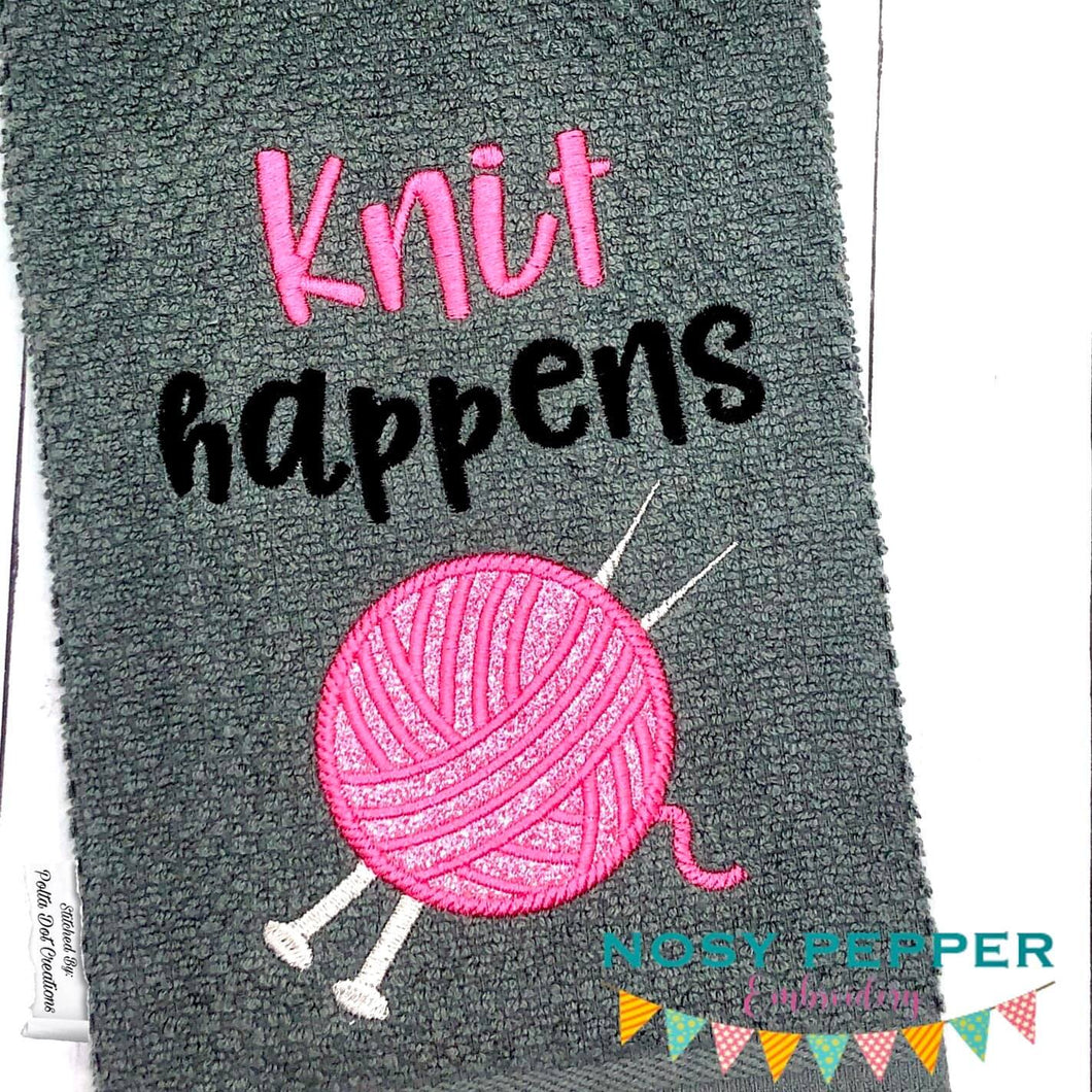 Knit happens applique machine embroidery design (4 sizes included) DIGITAL DOWNLOAD