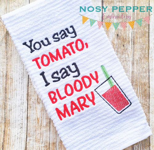 You say tomato, I say bloody mary machine embroidery design (4 sizes included) DIGITAL DOWNLOAD