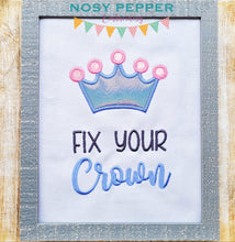 Load image into Gallery viewer, Fix your crown applique machine embroidery design (4 sizes included) DIGITAL DOWNLOAD