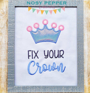 Fix your crown applique machine embroidery design (4 sizes included) DIGITAL DOWNLOAD