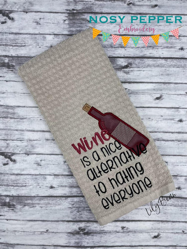 Wine is a nice alternative applique machine embroidery design (4 sizes included) DIGITAL DOWNLOAD
