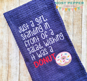 Just a girl standing in front of a salad wishing it was a donut applique machine embroidery design (4 sizes included) DIGITAL DOWNLOAD