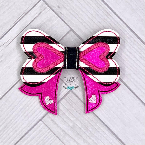 Heart applique ITH Bow (2 hoop sizes included) machine embroidery design DIGITAL DOWNLOAD