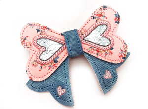 Heart applique ITH Bow (2 hoop sizes included) machine embroidery design DIGITAL DOWNLOAD