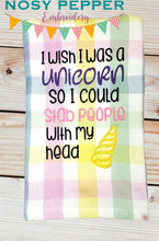 Load image into Gallery viewer, I wish I was a unicorn applique machine embroidery design (4 sizes included) DIGITAL DOWNLOAD