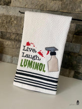 Load image into Gallery viewer, Live, Laugh, Luminol applique machine embroidery design (4 sizes included) DIGITAL DOWNLOAD