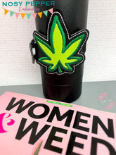 Load image into Gallery viewer, Pot leaf applique Bottle Band machine embroidery design DIGITAL DOWNLOAD