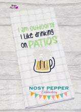 Load image into Gallery viewer, I&#39;m outdoorsy. I like drinking on patios beer applique version (4 sizes included) machine embroidery design DIGITAL DOWNLOAD