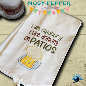 I'm outdoorsy. I like drinking on patios beer applique version (4 sizes included) machine embroidery design DIGITAL DOWNLOAD