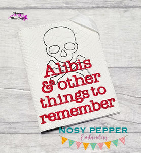 Alibis and other things to remember notebook cover (2 sizes available) machine embroidery design DIGITAL DOWNLOAD