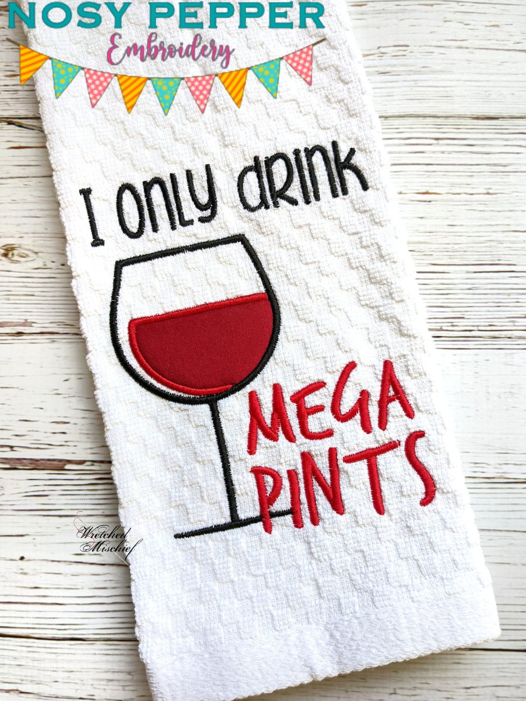 I only drink mega pints applique  (4 sizes included) machine embroidery design DIGITAL DOWNLOAD