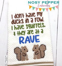Load image into Gallery viewer, I have squirrels at a rave machine embroidery design (4 sizes included) DIGITAL DOWNLOAD