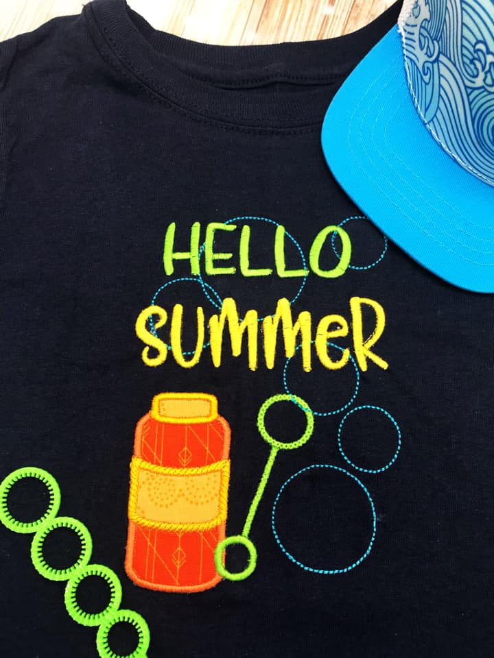 Hello Summer applique machine embroidery design (4 sizes included) DIGITAL DOWNLOAD
