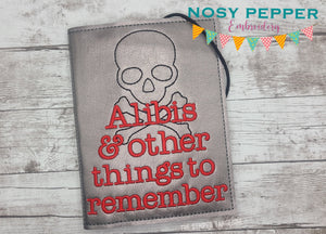 Alibis and other things to remember notebook cover (2 sizes available) machine embroidery design DIGITAL DOWNLOAD
