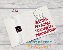 Load image into Gallery viewer, Alibis and other things to remember notebook cover (2 sizes available) machine embroidery design DIGITAL DOWNLOAD