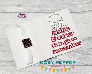 Alibis and other things to remember notebook cover (2 sizes available) machine embroidery design DIGITAL DOWNLOAD
