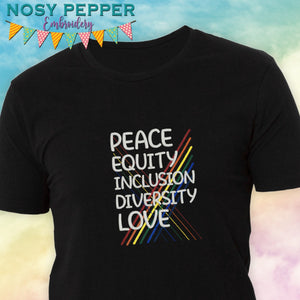 Peace equity inclusion diversity and love machine embroidery design (4 sizes included) DIGITAL DOWNLOAD