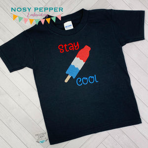 Stay Cool applique & sketch fill versions included (5 sizes) machine embroidery design DIGITAL DOWNLOAD