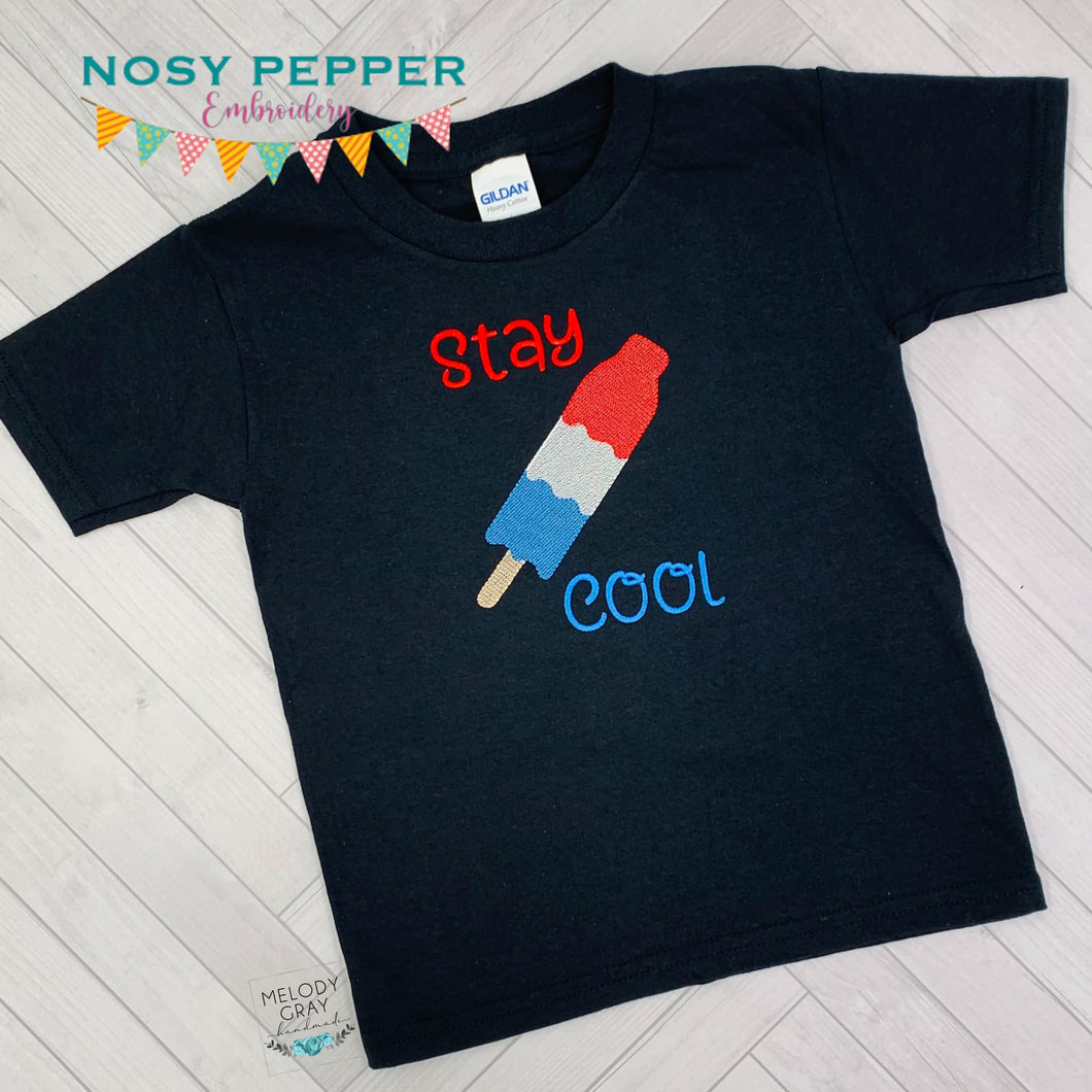 Stay Cool applique & sketch fill versions included (5 sizes) machine embroidery design DIGITAL DOWNLOAD