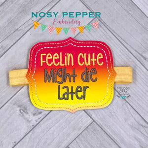Feelin cute might die later planter band (3 sizes included) machine embroidery design DIGITAL DOWNLOAD