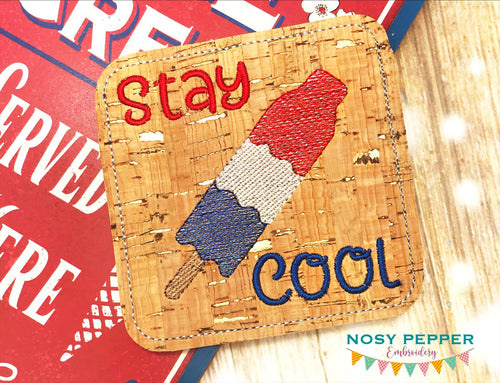 Stay Cool coaster 4x4 machine embroidery design DIGITAL DOWNLOAD