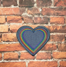 Load image into Gallery viewer, Rainbow heart patch machine embroidery design DIGITAL DOWNLOAD