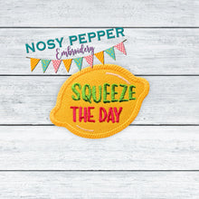 Load image into Gallery viewer, Squeeze the Day patch machine embroidery design DIGITAL DOWNLOAD