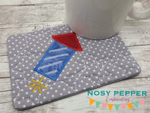 Load image into Gallery viewer, Firework applique ITH Mug Rug (4 sizes and 2 styles included) machine embroidery design DIGITAL DOWNLOAD