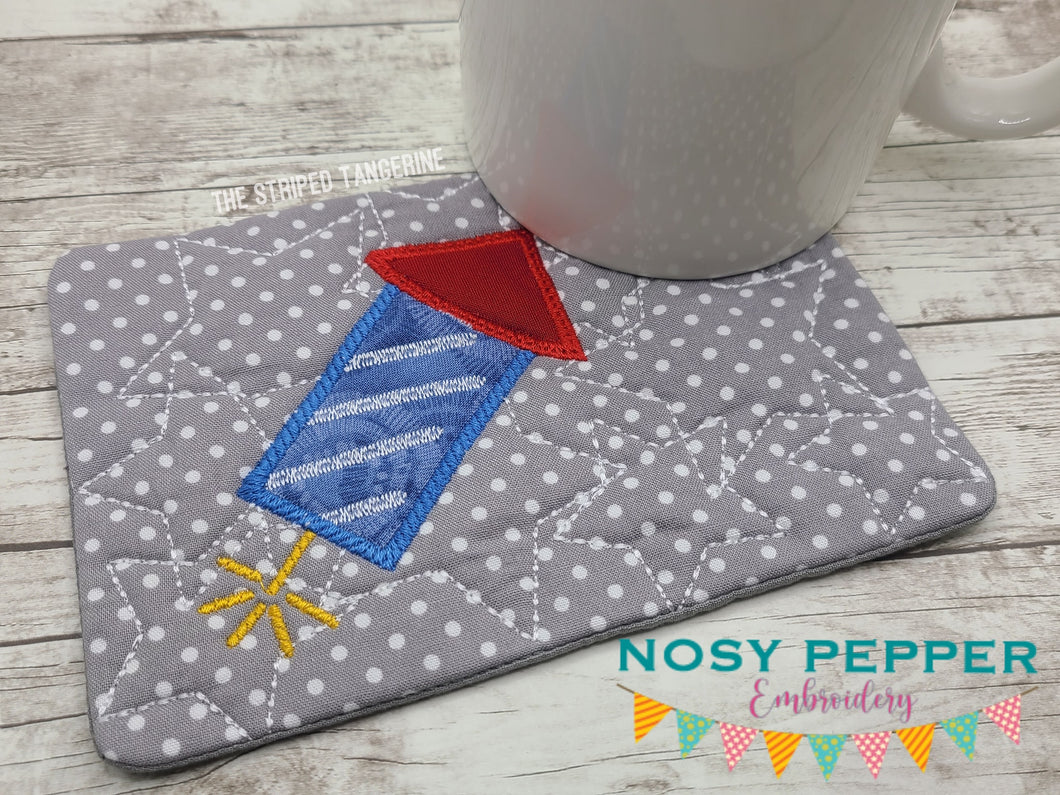 Firework applique ITH Mug Rug (4 sizes and 2 styles included) machine embroidery design DIGITAL DOWNLOAD