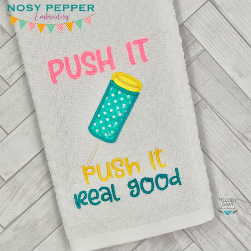 Push it applique machine embroidery design (4 sizes included) DIGITAL DOWNLOAD