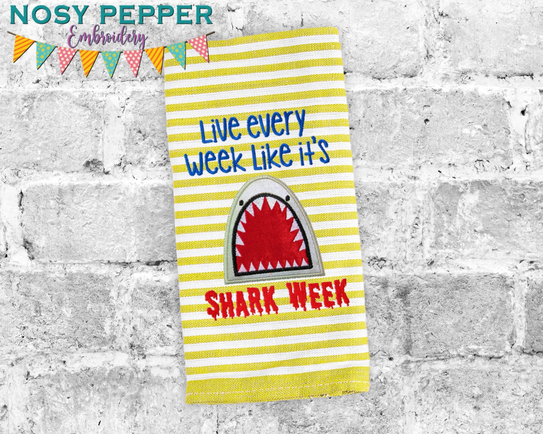 Live every week like it's shark week applique machine embroidery design (4 sizes included) DIGITAL DOWNLOAD