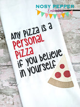 Load image into Gallery viewer, Any pizza is a personal pizza machine embroidery design sketchy fill (4 sizes included) DIGITAL DOWNLOAD
