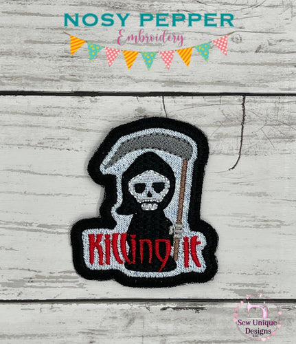 Killing it patch machine embroidery design (2 sizes included) DIGITAL DOWNLOAD