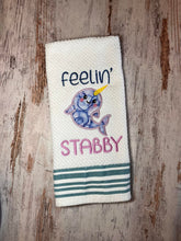 Load image into Gallery viewer, Feelin&#39; stabby narwhal applique machine embroidery design (4 sizes included) DIGITAL DOWNLOAD