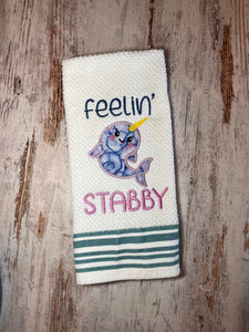 Feelin' stabby narwhal applique machine embroidery design (4 sizes included) DIGITAL DOWNLOAD