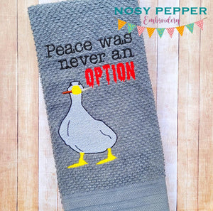 Peace was never an option machine embroidery design (4 sizes included) DIGITAL DOWNLOAD