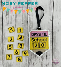Load image into Gallery viewer, Back to school countdown applique ITH sign (2 sizes included) machine embroidery design DIGITAL DOWNLOAD