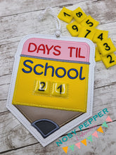 Load image into Gallery viewer, Back to school countdown applique ITH sign (2 sizes included) machine embroidery design DIGITAL DOWNLOAD