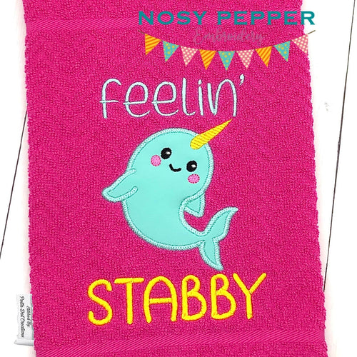 Feelin' stabby narwhal applique machine embroidery design (4 sizes included) DIGITAL DOWNLOAD