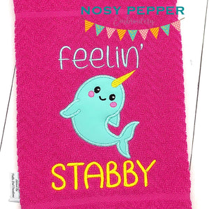 Feelin' stabby narwhal applique machine embroidery design (4 sizes included) DIGITAL DOWNLOAD