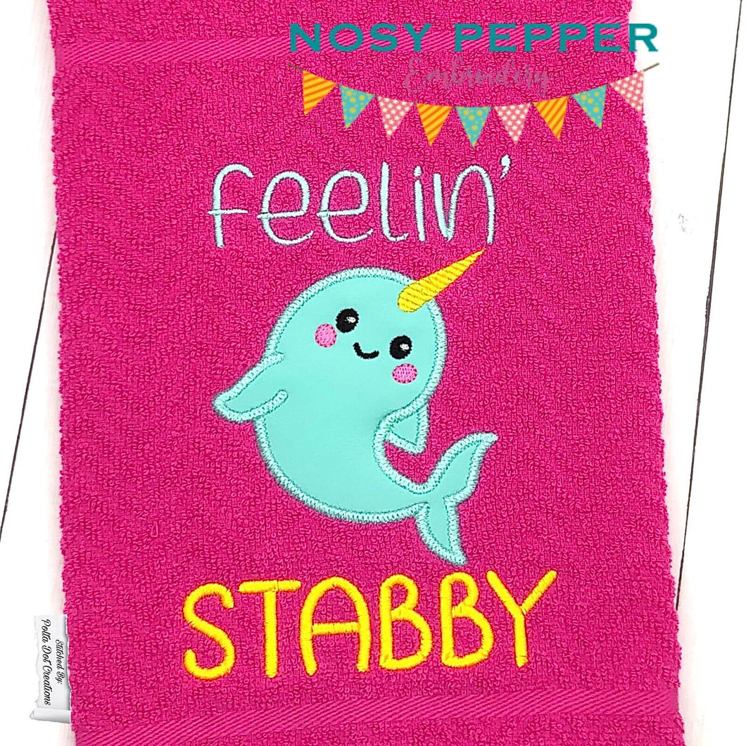 Feelin' stabby narwhal applique machine embroidery design (4 sizes included) DIGITAL DOWNLOAD