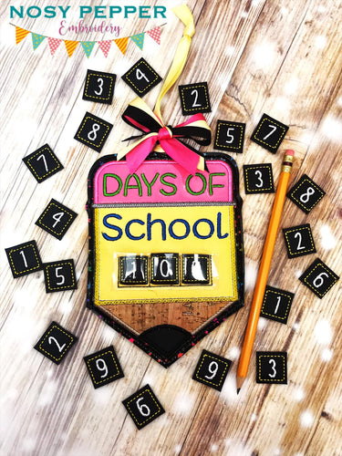 Days of school ITH sign (4 sizes included) machine embroidery design DIGITAL DOWNLOAD