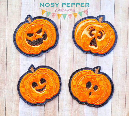 Jack-o-latern applique coasters (set of 4 designs) machine embroidery design DIGITAL DOWNLOAD