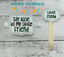 Load image into Gallery viewer, Say Aloe to my little friend planter band &amp; little friend plant marker (3 sizes of planter bands included) machine embroidery design DIGITAL DOWNLOAD