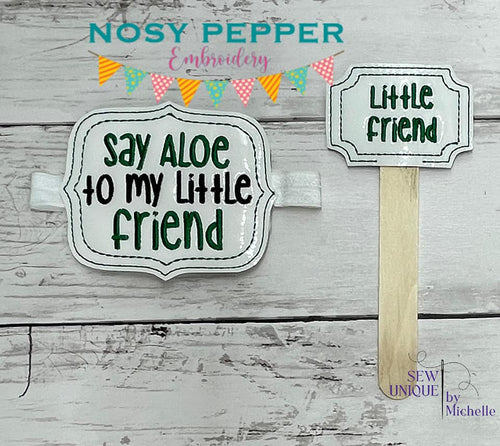 Say Aloe to my little friend planter band & little friend plant marker (3 sizes of planter bands included) machine embroidery design DIGITAL DOWNLOAD