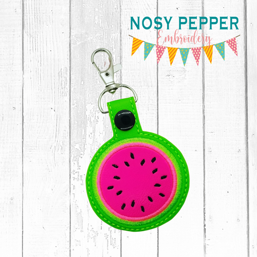 Watermelon snap tab Applique design (single & multi files included) machine embroidery design DIGITAL DOWNLOAD
